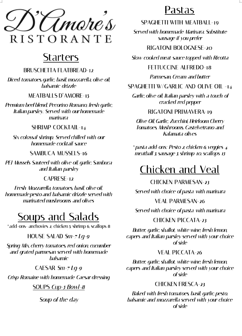 Menu D'amore's Ristorante-1