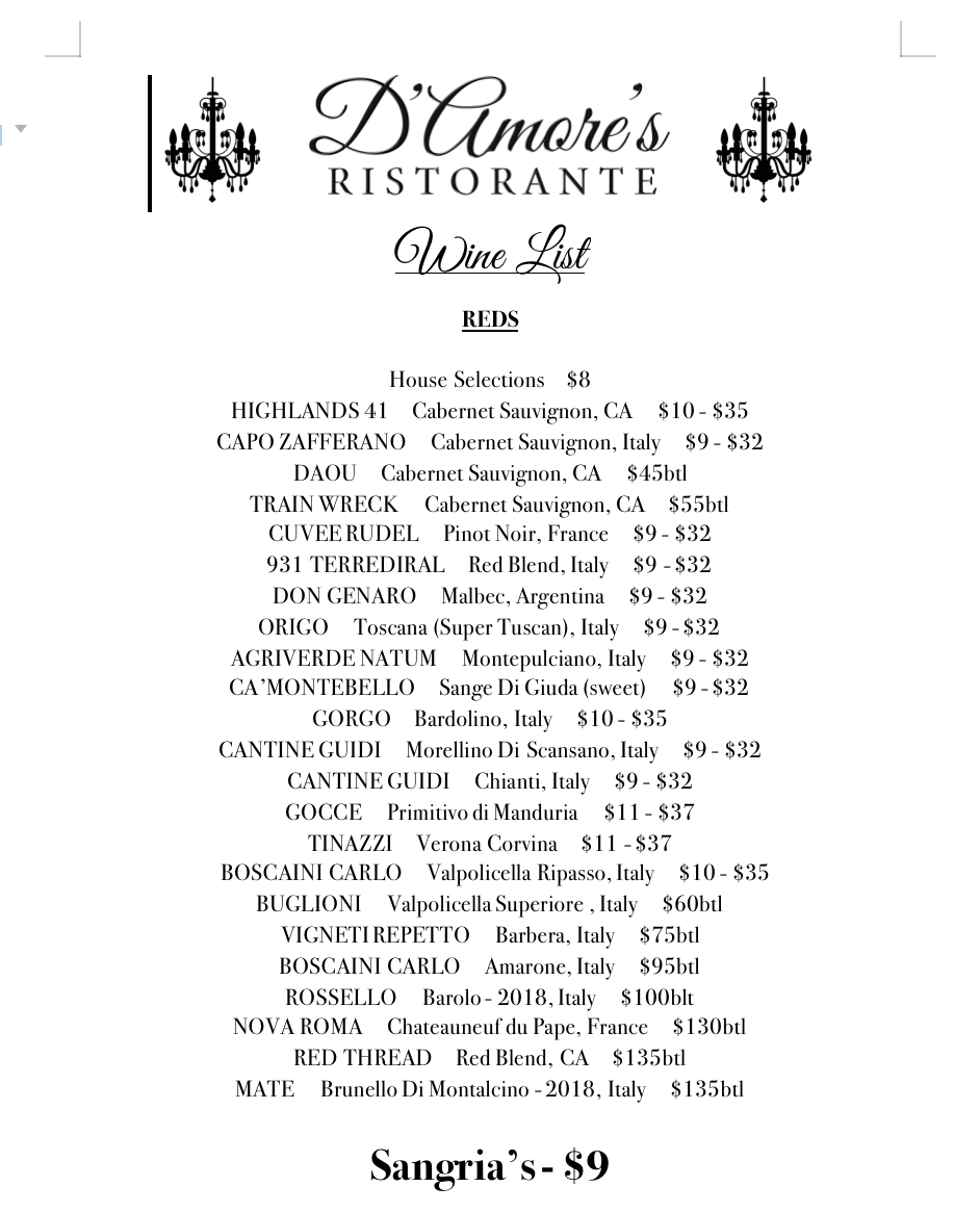 Menu D'amore's Ristorante-4