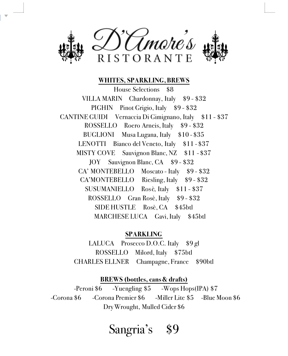Menu D'amore's Ristorante-5